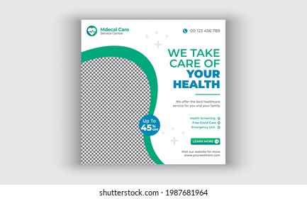 Editable Medical Healthcare Social Media Post Template and web banner design template