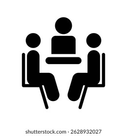 Editable meeting room design. Flat design office meeting icon. Creative coworking space icon. Group meeting icon for workplace. Corporate meeting area.