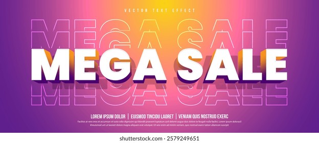 Editable mega sale 3d text effect, typography or realistic corporate logo mockup design with gradient overlay background for social media business marketing. Sale promotion text effect, icon, word art