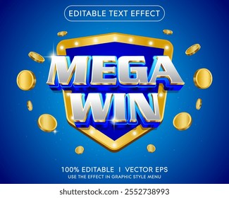 Efecto de texto 3D editable Mega Win Vector con diseño de estilo moderno