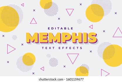 editable memphis text effect, geometric memphis background, halftone vintage text effect