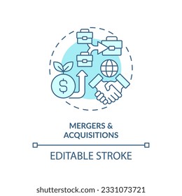 Icono de fusión y adquisición editable, vector aislado, ilustración de línea delgada de inversión extranjera directa.
