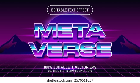 editable meta verse 3d vector text effect with modern style design