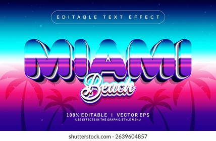 editable miami beach vector text effect with modern style design