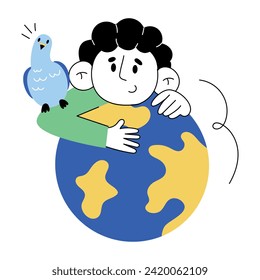 Editable mini illustration of global peace, doodle style 