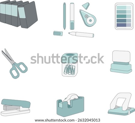 Editable Minimal Office Supplies Vector Set
