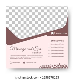 Editable minimal square background template. Social media post template spa and massage . Soft color with photo collage. Usable for social media, banner and internet ads.