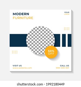 Editable minimal square banner post template. Simple background layout template for exterior, interior and furniture home business. Vector illustration