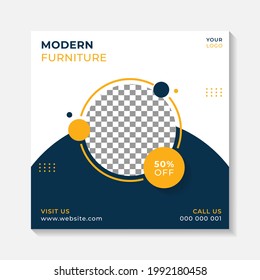 Plantilla de publicación de banner cuadrado mínimo editable. Simple plantilla de diseño de fondo para el exterior, el interior y el negocio del hogar de muebles. Ilustración del vector