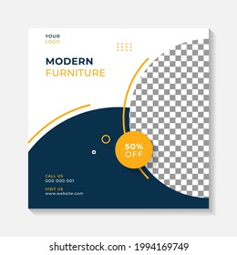 Editable minimal square banner post template. Simple background layout template for exterior, interior and furniture home business. Vector illustration