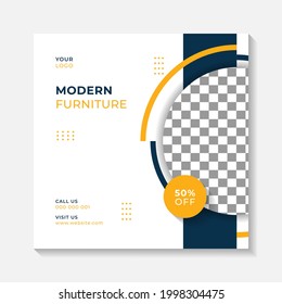 Editable minimal square banner post template. Simple background layout template for exterior, interior and furniture home business. Vector illustration