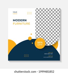 Editable minimal square banner post template. Simple background layout template for exterior, interior and furniture home business. Vector illustration