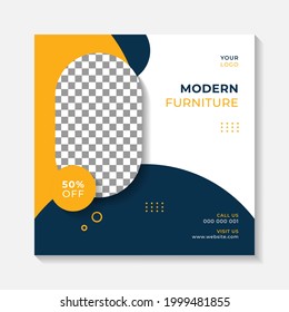 Editable minimal square banner post template. Simple background layout template for exterior, interior and furniture home business. Vector illustration