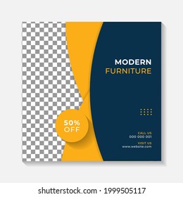 Editable minimal square banner post template. Simple background layout template for exterior, interior and furniture home business. Vector illustration