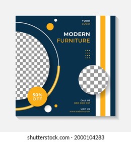 Editable minimal square banner post template. Simple background layout template for exterior, interior and furniture home business. Vector illustration