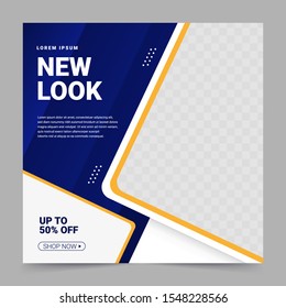 Editable minimal square banner template. blue and yellow background color with square shape. Suitable for social media post and web internet ads or business. Vector illustration with photo college