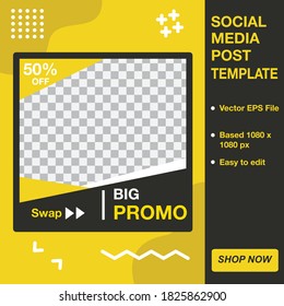 Editable minimal square banner template. Black and yellow background color with geometric lines and shape. Suitable for social media post and web internet ads. Vector illustration with photo college