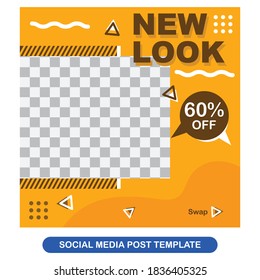 Editable minimal square banner template. Geometric and liquid background color. Suitable for social media post and web internet ads. Vector illustration with photo college. Modern template.