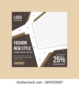 Editable minimal square banner template for fashion. white background color with brown and gold element. Suitable for social media post and web internet ads. Vector illustration with photo college