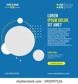 Editable minimal square banner template. Blue background color with stripe line shape. Suitable for social media post and web internet ads. Vector illustration with photo college

