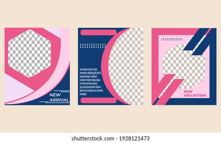 Editable minimal square banner template with red and blue color. Suitable for social media post, web internet ads, elegant sale and discount promo with pastel color. Vector Illustration.