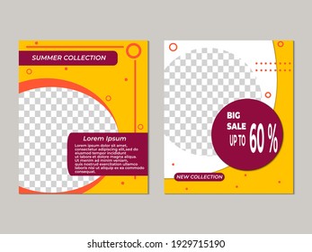 Editable minimal square banner template with. Suitable for social media post, web internet ads, elegant sale and discount promo. Vector Illustration.