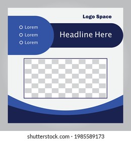 Editable minimal square banner template. blue background color with stripe line shape. Suitable for social media post and web internet ads. Vector illustration with photo college