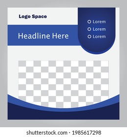 Editable minimal square banner template. blue background color with stripe line shape. Suitable for social media post and web internet ads. Vector illustration with photo college