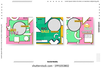 Editable minimal square banner template. abstract modern different color gradient styles on the background. Suitable for social media posts and web internet ads. Vector illustration with photo collage