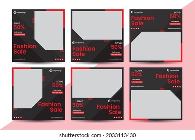 Editable minimal square banner template. Red and black colors with square shape. 