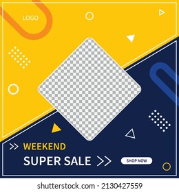 Editable minimal square banner template. Suitable for social media post and web internet ads. Vector illustration with photo college.