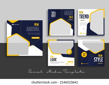 Editable minimal square banner template with geometric shapes for social media post, story and web internet ads. Vector illustration