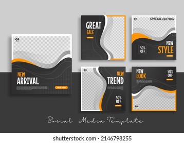 Editable minimal square banner template with geometric shapes for social media post, story and web internet ads. Vector illustration	