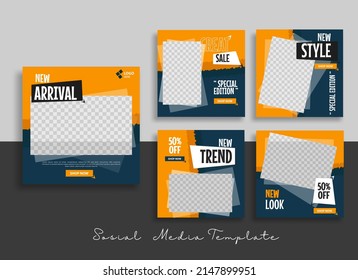 Editable minimal square banner template with geometric shapes for social media post, story and web internet ads. Vector illustration