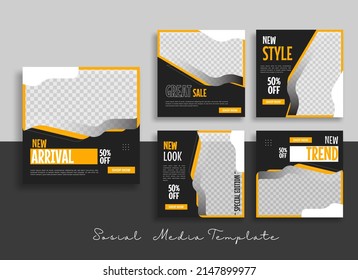 Editable minimal square banner template with geometric shapes for social media post, story and web internet ads. Vector illustration