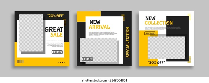 Editable minimal square banner template with geometric shapes for social media post, story and web internet ads. Vector illustration