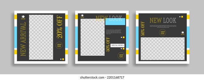 Editable minimal square banner template with geometric shapes for social media post, story and web internet ads. Vector illustration