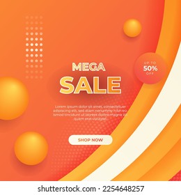 Editable minimal square banner template. Orange background color with stripe line shape. Suitable for social media post and web internet ads. Vector illustration with photo college