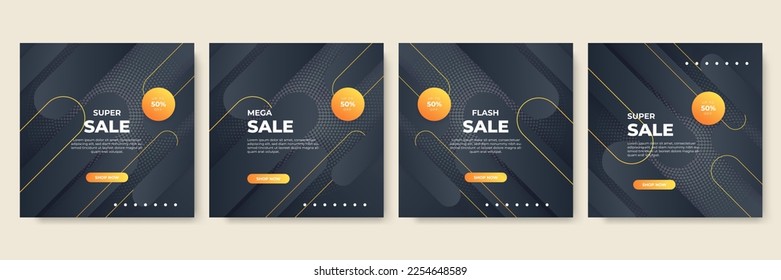 Editable minimal square banner template. Black and yellow background color with stripe line shape. Suitable for social media post and web internet ads. Vector illustration with photo college