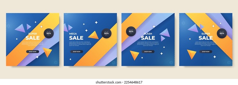 Bearbeitbare minimale quadratische Bannervorlage. Blau-orangefarbene Hintergrundfarbe mit Streifenform. Geeignet für Social Media Post und Web-Anzeigen. Vektorgrafik mit Fotoschule