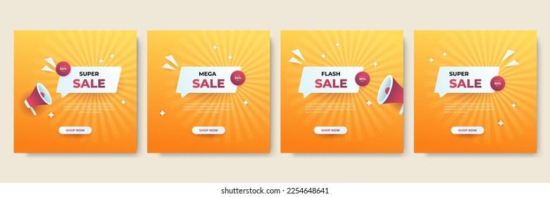 Plantilla de banner cuadrado mínimo editable. Color de fondo naranja con forma de línea de banda. Adecuado para publicaciones en medios sociales y anuncios en internet. Ilustración vectorial con colegio fotográfico