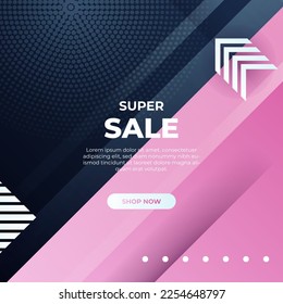 Editable minimal square banner template. Black and pink background color with stripe line shape. Suitable for social media post and web internet ads. Vector illustration with photo college