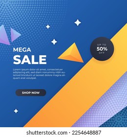 Editable minimal square banner template. Blue and orange background color with stripe line shape. Suitable for social media post and web internet ads. Vector illustration with photo college