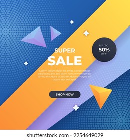 Editable minimal square banner template. Blue and orange background color with stripe line shape. Suitable for social media post and web internet ads. Vector illustration with photo college