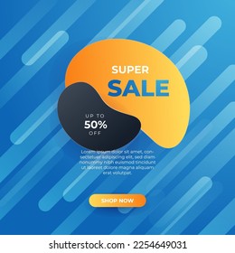 Editable minimal square banner template. Blue and Orange background color with stripe line shape. Suitable for social media post and web internet ads. Vector illustration with photo college