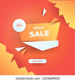 Editable minimal square banner template. Orange background color with stripe line shape. Suitable for social media post and web internet ads. Vector illustration with photo college