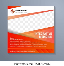 Editable minimal square banner template. orange gradient background color with integrative medicine headline Suitable for social media post and web internet ads. Vector illustration with photo college