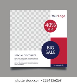 Editable minimal square banner template. white and red background color with stripe line shape. Suitable for social media post and web internet ads. vector illustration free download