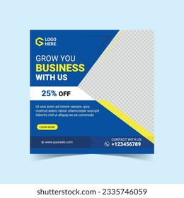 Editable minimal square banner template. Black yellow white background color with geometric shapes for social media post and web internet ads. Vector File 01