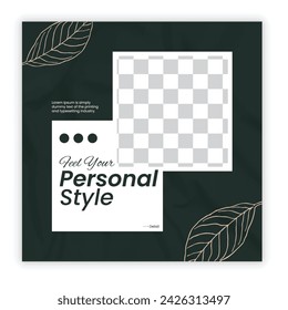 Editable minimal square banner template. Black and yellow background color with a stripe line shape. Suitable for social media posts and web internet ads. Vector illustration with photo collage